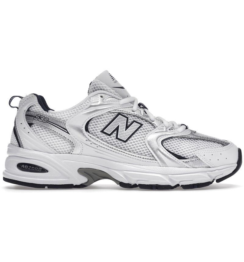 New Balance 530 in silver white and navy blue